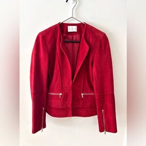 SANDRO Goatskin Suede Leather Deep Cherry Red Jacket | Sandro Size 1 | XS/S